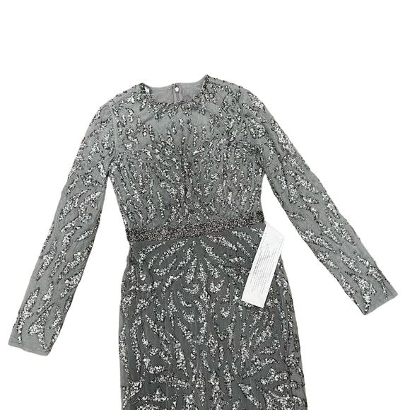 MAC DUGGAL 5521 Embellished Illusion Long Sleeve Sheath Dress Platinum 4 NEW - Picture 5 of 11